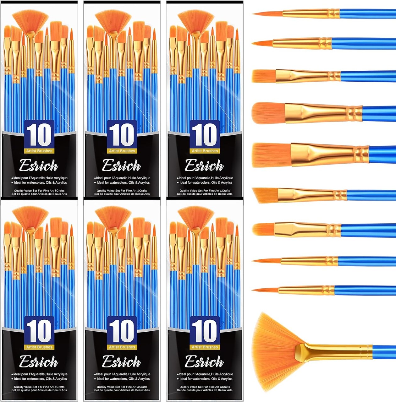 Paint Brushes,6Packs-60Pcs Paint Brush for Acrylic Painting,Acrylic Paint Brush Set for Oil Watercolor,Body Face Rock Canvas, Small Paint Brushes Kits for Kids Adult Drawing